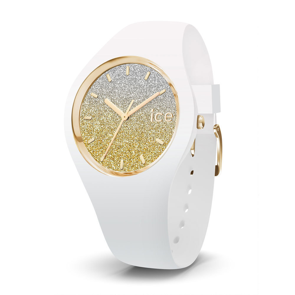 Dit horloge uit de Ice Lo collectie van Ice Watch heeft een witte siliconen band, kast en glitter wijzerplaat. Met de 40mm medium maat is dit horloge perfect voor veel polsen. Dit horloge heeft mineraal glas, een ronde kastvorm en is 10ATM waterdicht, wat betekent dat ermee gezwommen kan worden.