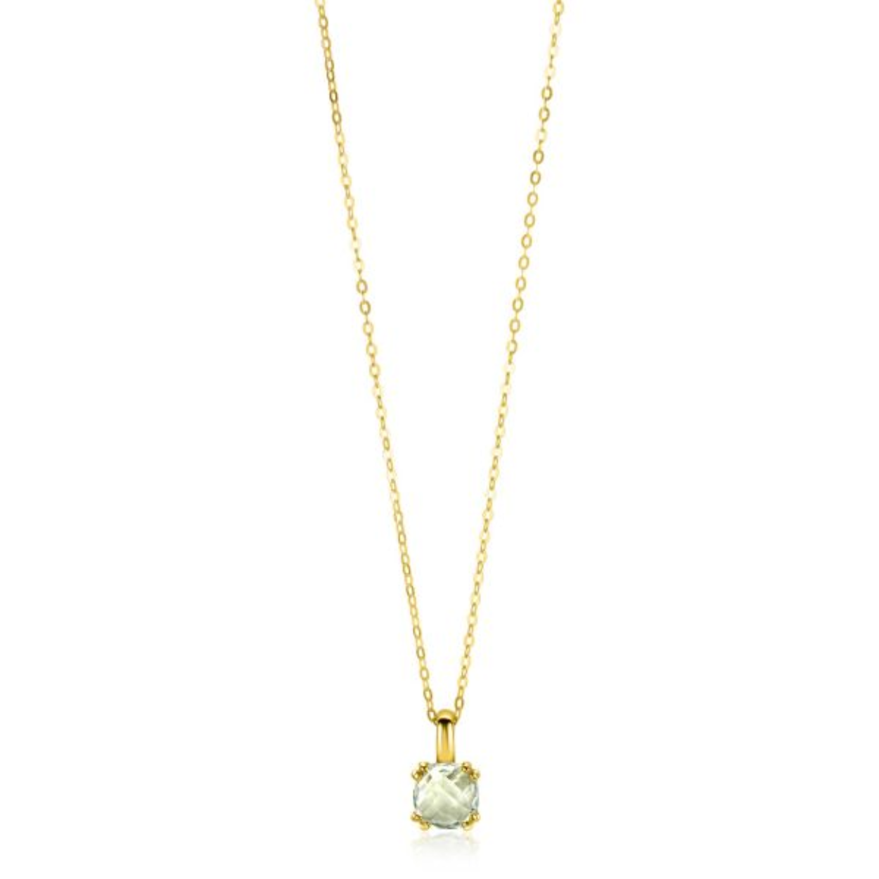 ZINZI Gold 14 karaat gouden ketting 45cm inclusief chique vierkante hanger in 12 mm, bezet met echt lichtgroen amethist. Vervaardigd van geheel 14 karaat goud (585). En herkenbaar 'Zinzi' door het kleine gouden Zinzi hartje bij de sluiting.