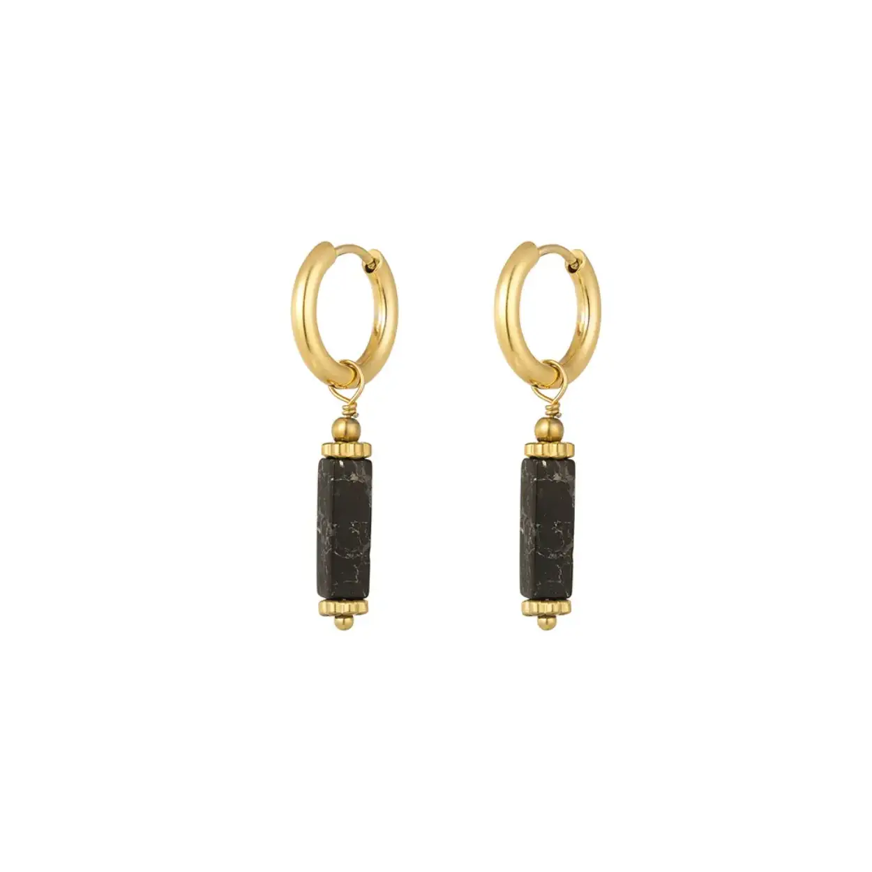 Rectangular stone earrings - Natural stone collection black StainlessSteel