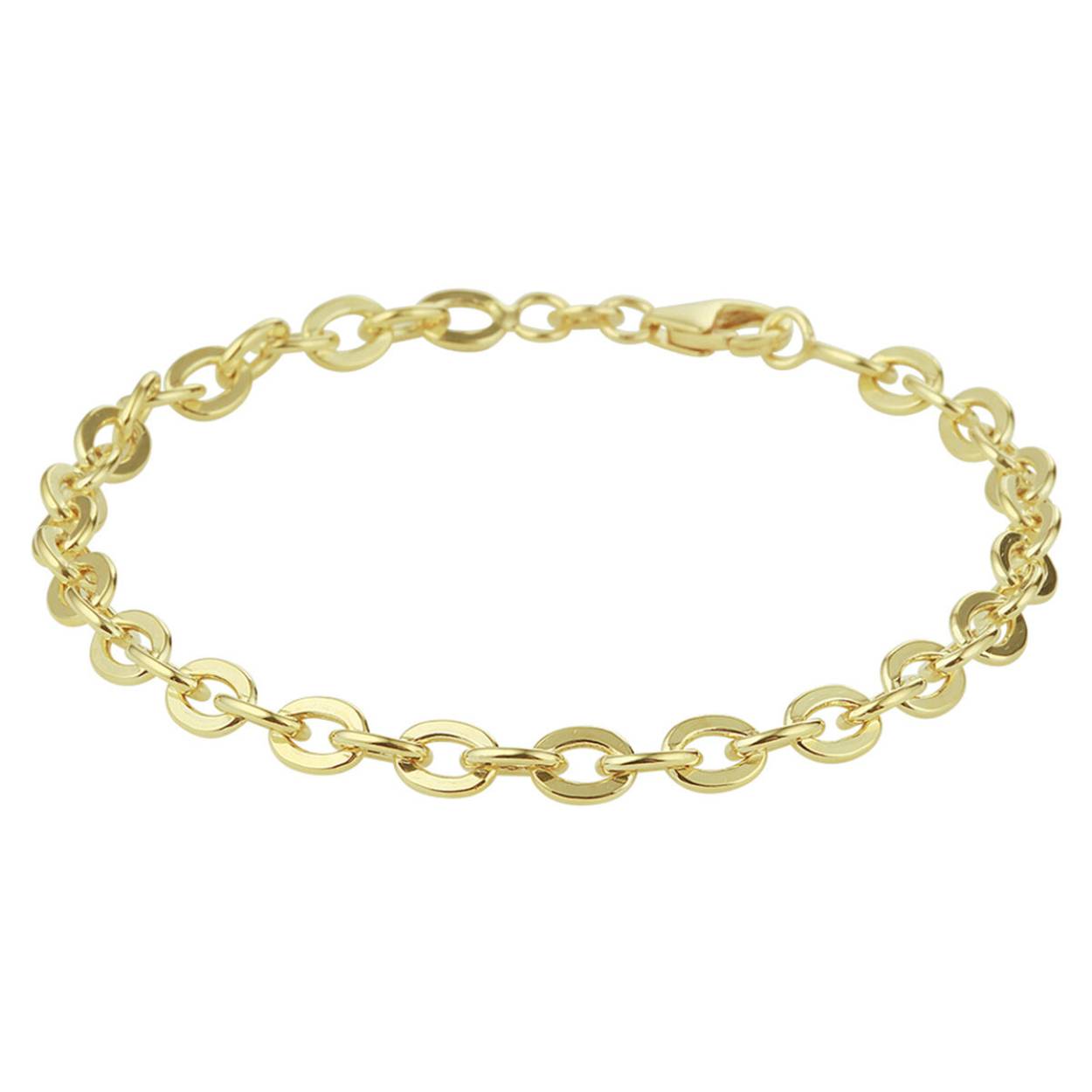 Sieraad van 14 karaat goud met daarin een kern van 925 zilver. Geelgouden armband met een draaglengte van 19cm en een schakelbreedte van 5mm. Uitgevoerd met een karabijn sluiting.