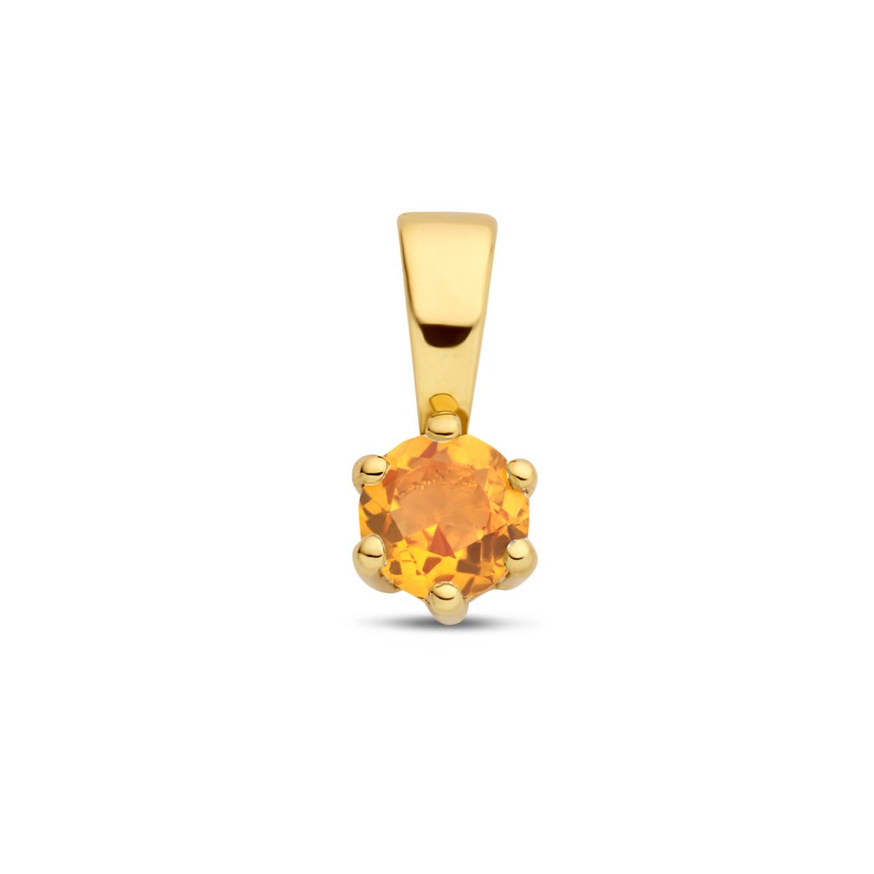 14k Geelgouden geboortesteen hanger uitgevoerd met een schitterende steen. De hanger heeft een afmeting van 9x4.2mm.