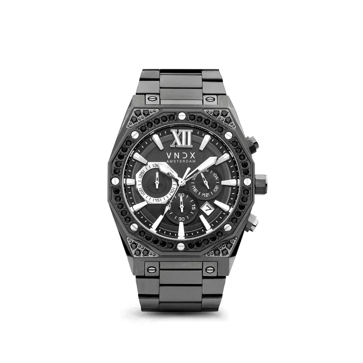 Een stoer horloge voor een wijs man. Uitgevoerd met een geborstelde gun kleurige kast, gecombineerd met Swarovski stenen. 

Deze Wise Man is voorzien van een multifunctionele chronograaf en  datumaanduiding. 

De Wise Man Stones, een uniek horloge om cadeau te doen aan jezelf of een ander. 

VNDX Amsterdam. Never too late! 