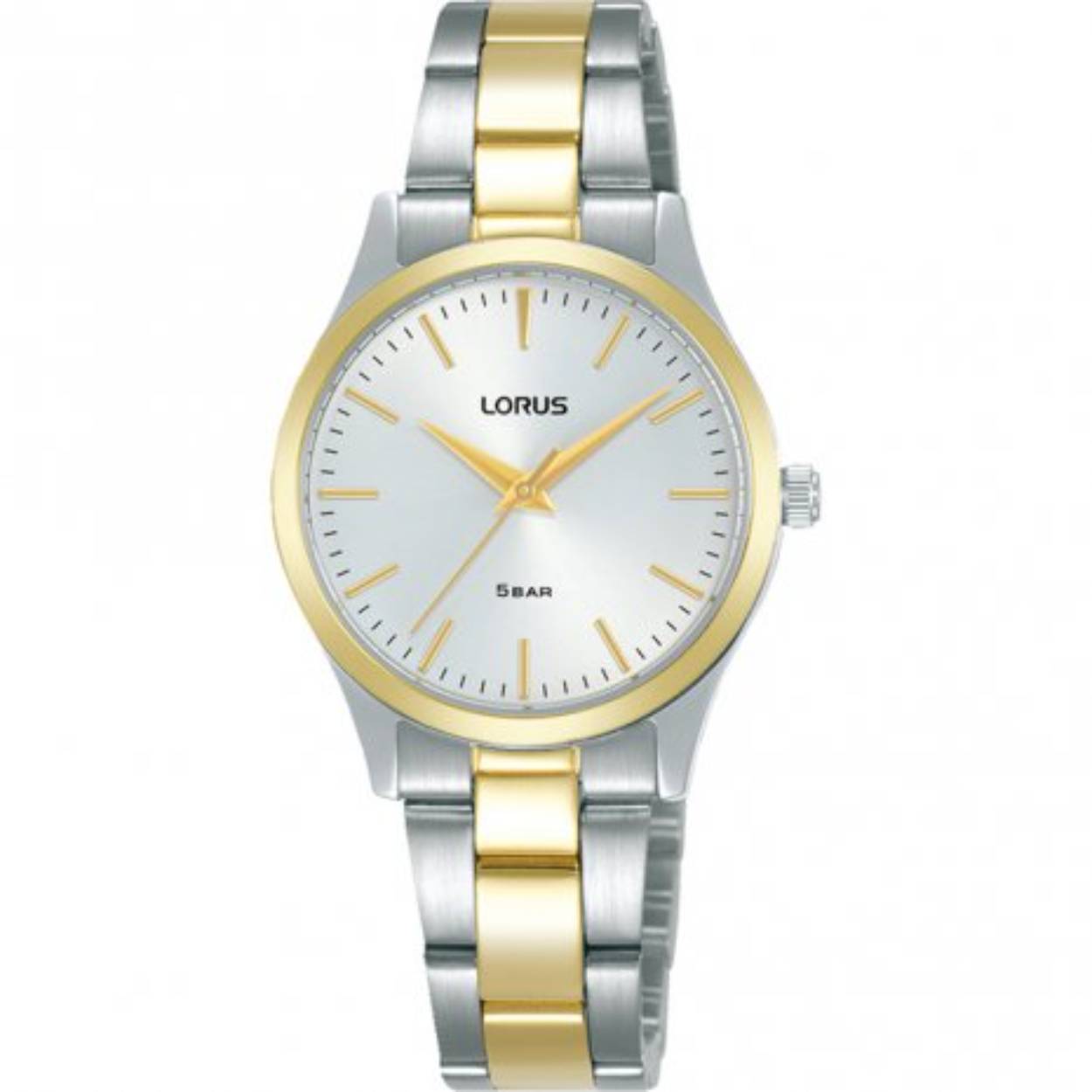 Dit is een dameshorloge van het merk Lorus. Het is een analoog horloge gemaakt van bicolour. De diameter van de kast is 28 mm.