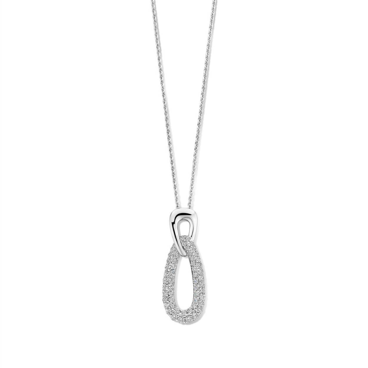 Zilveren ketting met hanger bezet met zirkoon
42-45 cm