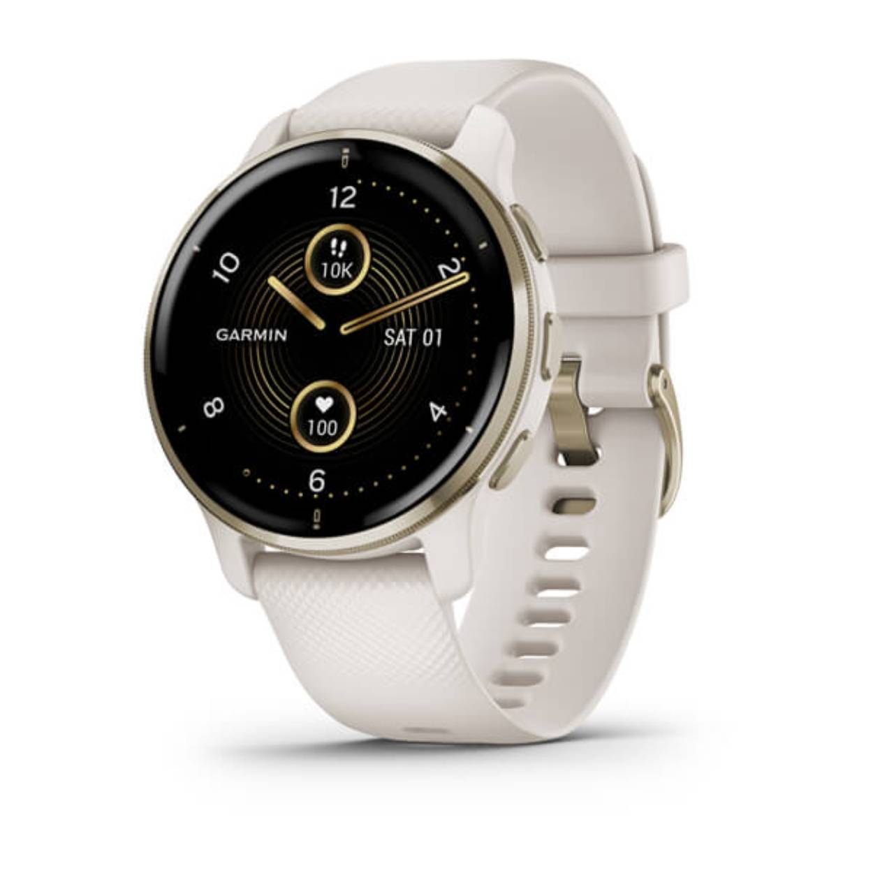 Venu 2 Plus Cream Gold Rand Van Roestvrij Staal Met Ivory Behuizing En Siliconen Band