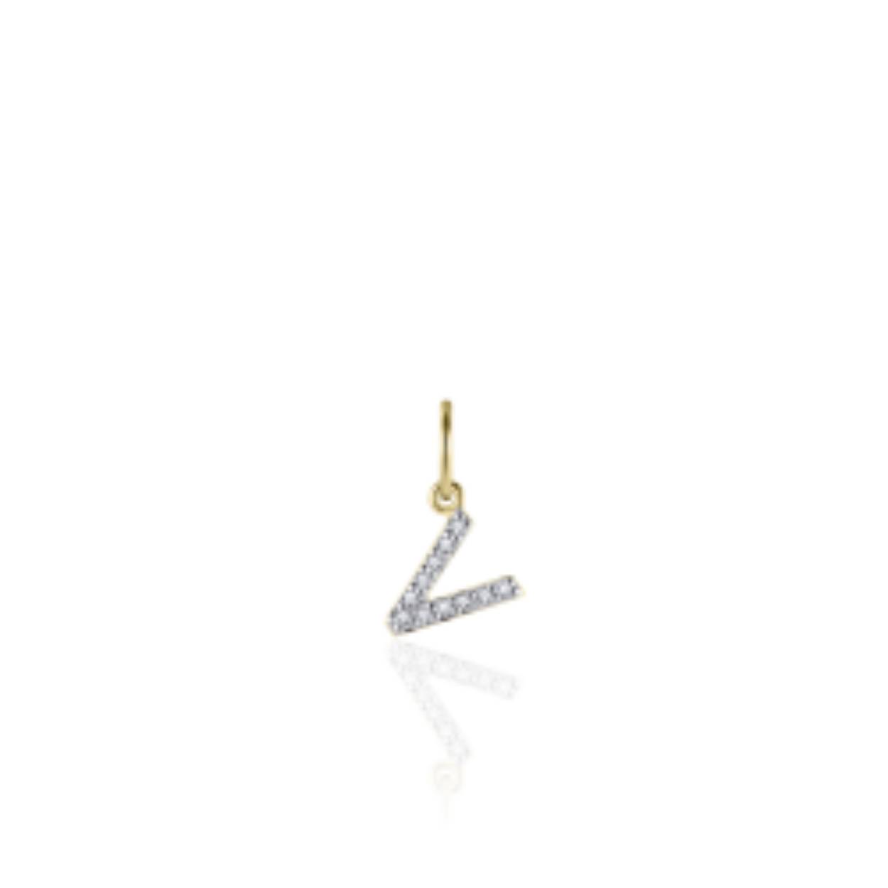 letter V | zilver goldplated | zirkonia's