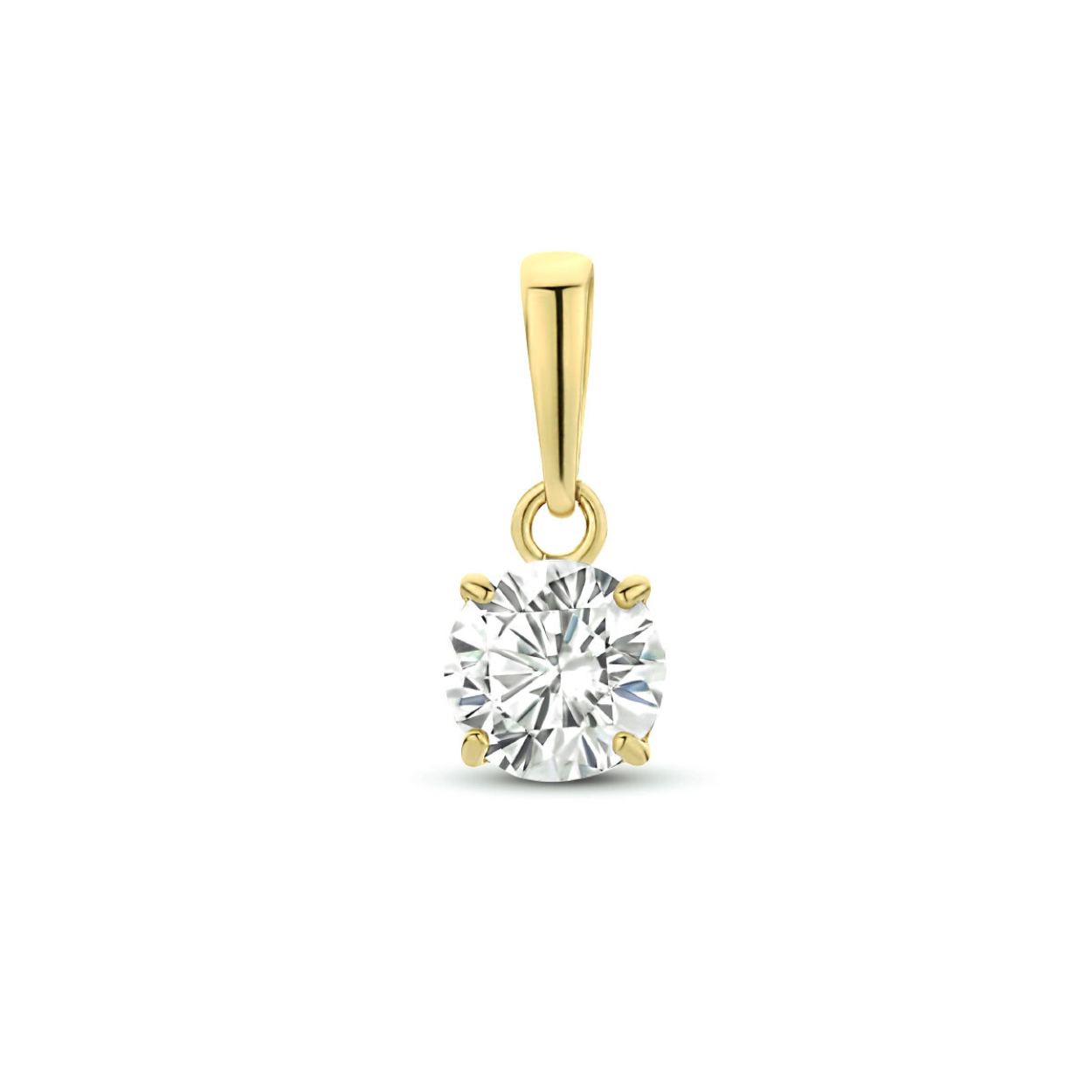 14k Geelgouden hanger uitgevoerd met een schitterende zirkonia.
