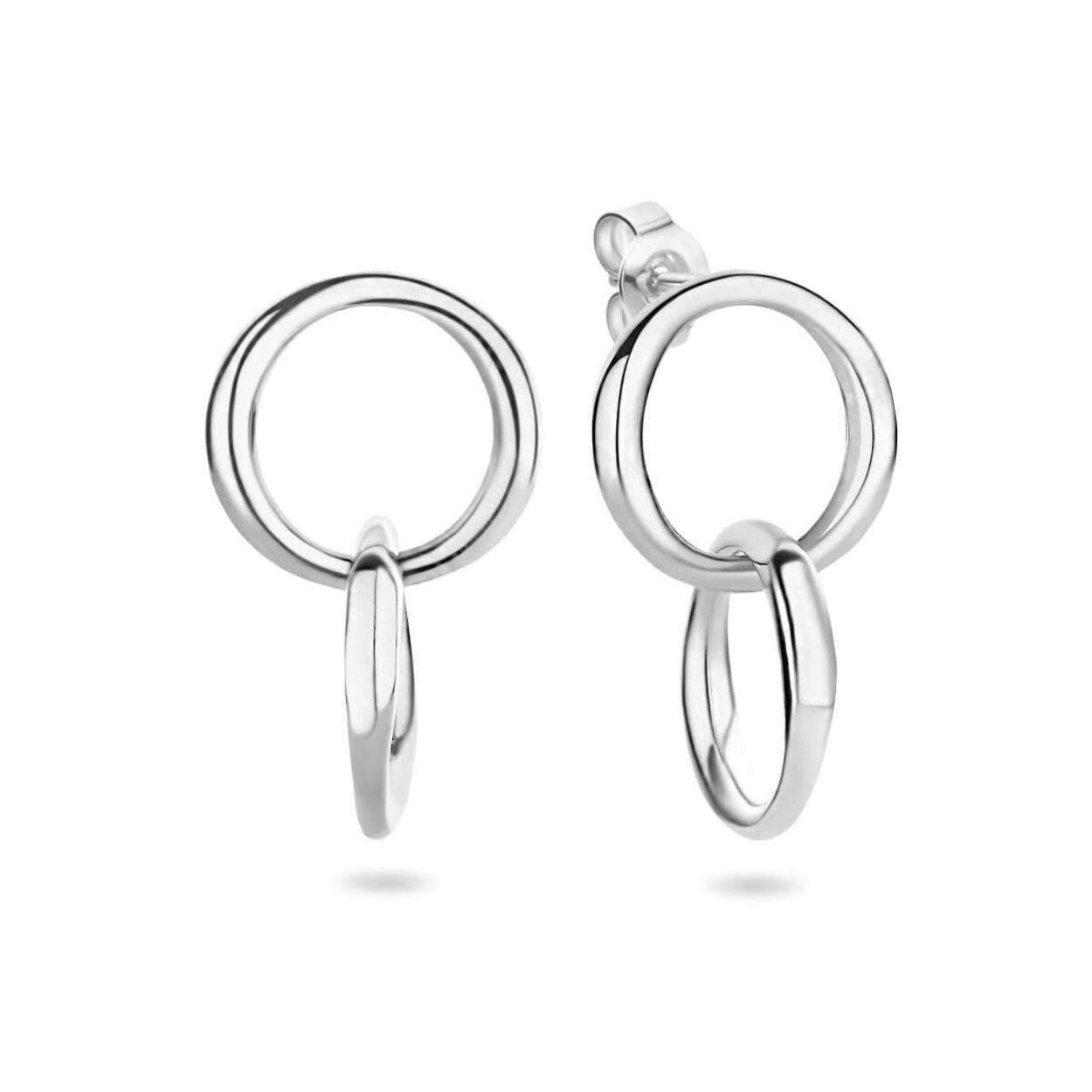Gerhodineerd 925 zilveren oorhangers uitgevoerd met twee rondjes. De oorhangers hebben een totale hoogte van 14.5mm.