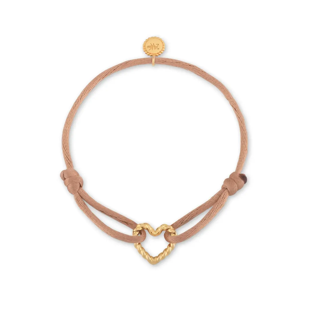 The heart family! This satin bracelet has a heart-shaped charm that you can perfectly combine with the matching necklace, earrings and ring. All 24Kae jewelry is designed by Kae Sutherland with love and an eye for detail. So don't forget to treat them with love too. Each 24Kae necklace is characterized by its authenticity through a unique handmade charm with engraving and a touch of beige.

Details
- Length bracelet: 18 cm *adjustable
- Size heart: 1,6 x 1,4 cm
