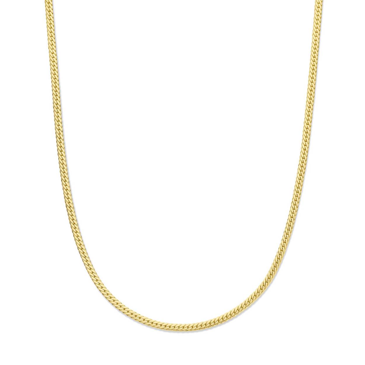 14k Geelgouden collier met een gourmette schakel van 3.4mm. Het collier heeft een draaglengte van 43cm en is uitgevoerd met karabijnsluiting.
