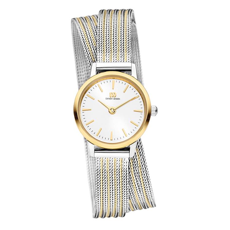 Danish Design dames horloge IV85Q1268 
Goudkleurige kast met witte wijzerplaat
Bicolor meshband
3 ATM waterdicht