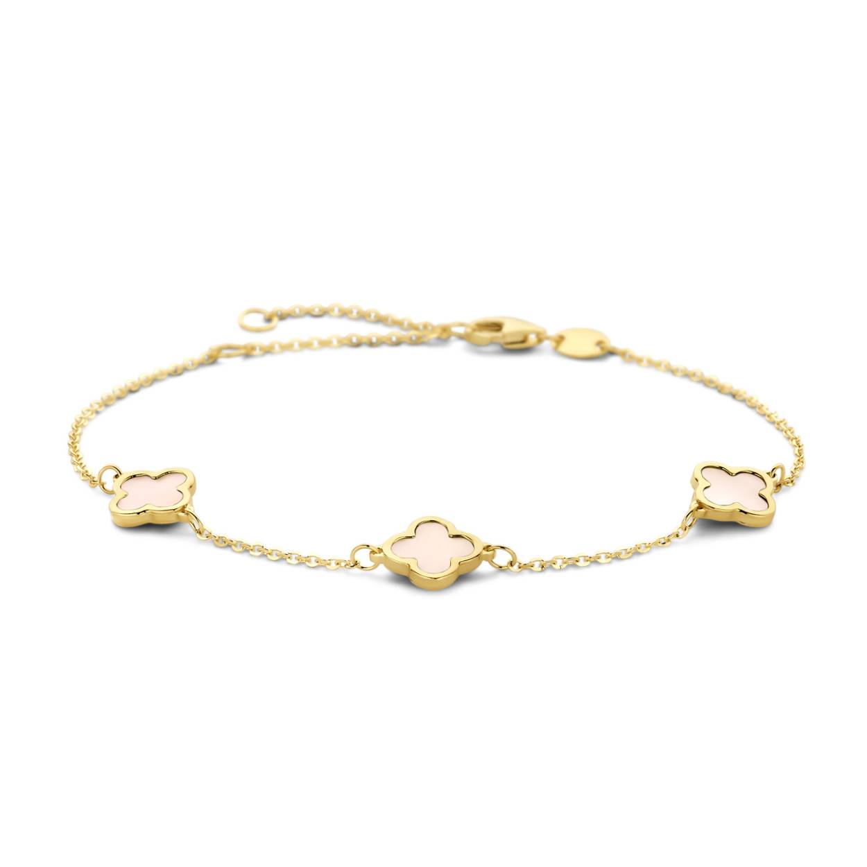 
Geelgouden armband met 3 parelmoer leafs