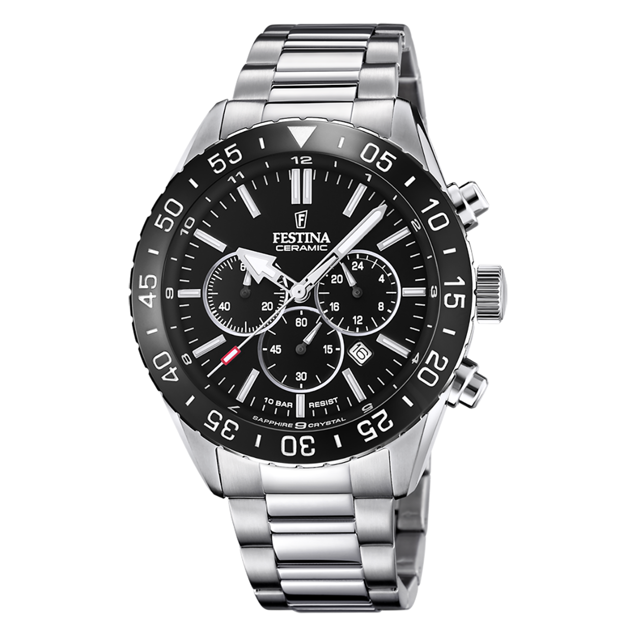 Festina de F20575/3 is een horloge met een quartz uurwerk. Het horloge heeft een diameter van 44 mm, en is 10 mm dik. De weergave van de tijd is analoog. Verder is het horloge voorzien van een mineraal horlogeglas. Het horloge is 10 bar (zwemmen) waterdicht, en heeft een band van staal..