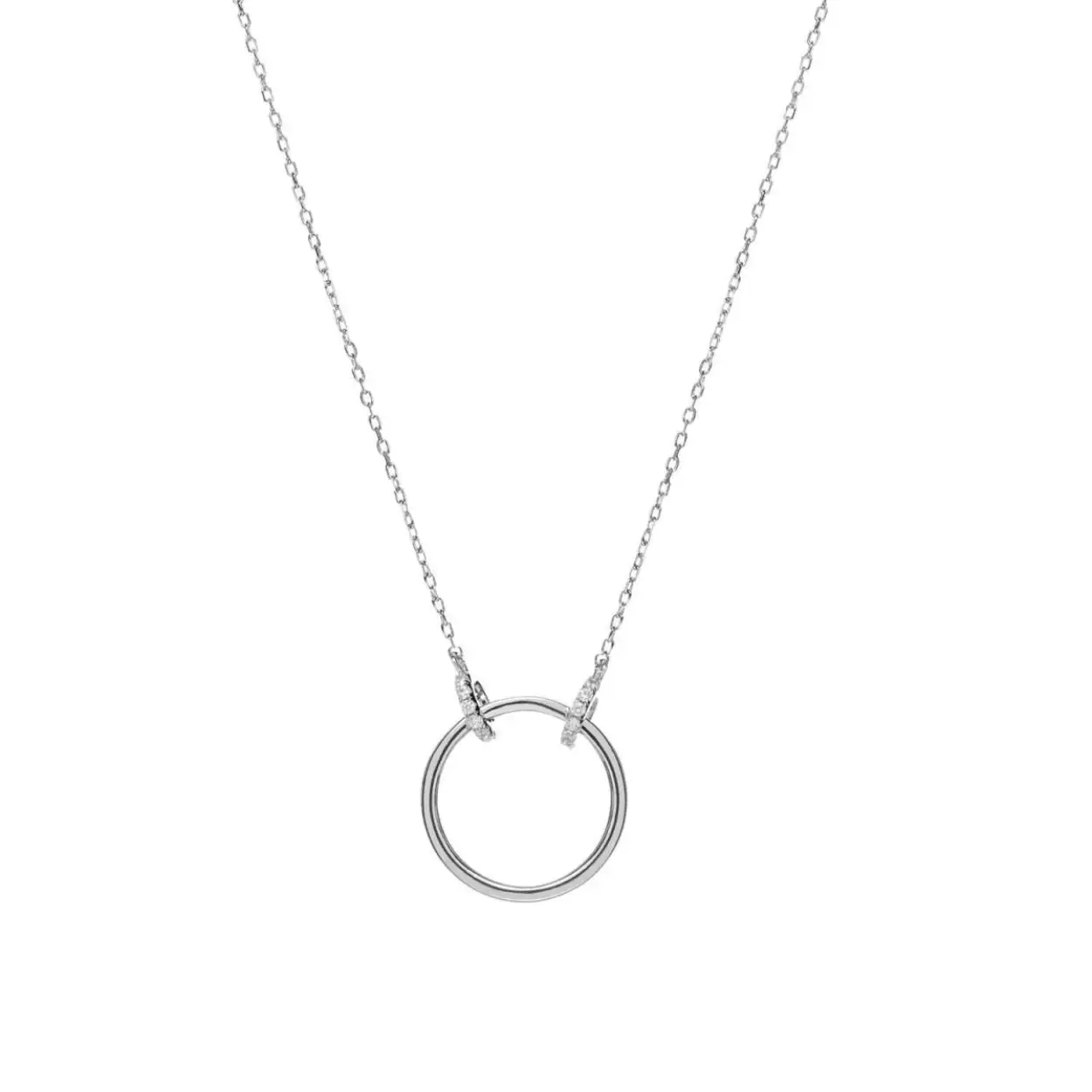 Zilveren collier met een rondjes, gezet met zirkonia.