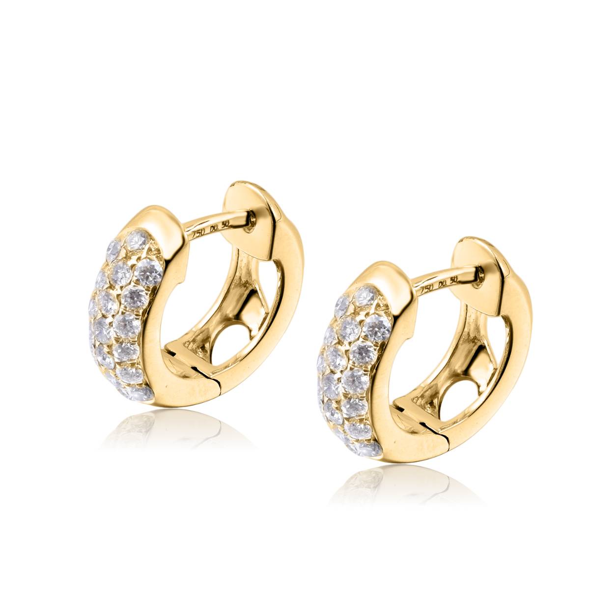 14k geelgouden bolle klapcreool ,pavé bezet met diamant