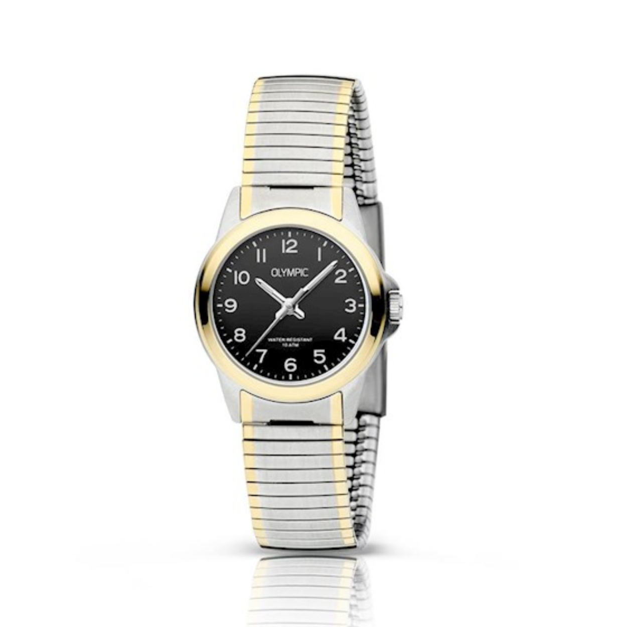 Olympic OL26DSS145B CHARLIE - Horloge - Staal - Bi-color - Rekband - 27mm
Dit unieke Olympic horloge met artikelnummer: OL26DSS145B is een klassiek dameshorloge. Het horloge heeft een geborstelde matte zilverkleurige kast met een goudkleurige bezel en een witte wijzerplaat met zwarte arabische cijfers en goudkleurige wijzers. Aan het horloge zit een bi-color rekband waardoor er geen sluiting nodig is. De band is in te korten of te vergroten. Het horloge heeft een mineraalglas, een afmeting van 27mm en is 10 ATM. Zeer geschikt voor oudere mensen en klanten die moeite hebben met sluitingen.
 
Waterdichtheid 10 ATM
Dit horloge is bestand tegen water bij het zwemmen en douchen. Dit horloge is niet bestand tegen (grote) waterdruk dus je kunt er niet mee duiken.

Het merk:
Een mooi horloge hoeft niet duur te zijn! Het Nederlandse horlogemerk Olympic levert stoere chronografen, slimline series, digitale uurwerken en elegante dameshorloges. De prijs-kwaliteitverhouding staat bij Olympic hoog in het vaandel met prijzen die uiteenlopen van € 34,95 tot en met € 139,00.

100% Nederlands ontwerp, waterdicht en standaard 3 jaar fabrieksgarantie.

Specificaties:
- Ronde kast
- Stalen horlogekast
- Witte wijzerplaat 
- Stalen bi-color rekband
- 10 ATM (Regen- & spatwaterdicht)
- Standaard 3 jaar fabrieksgarantie
- Mineraalglas