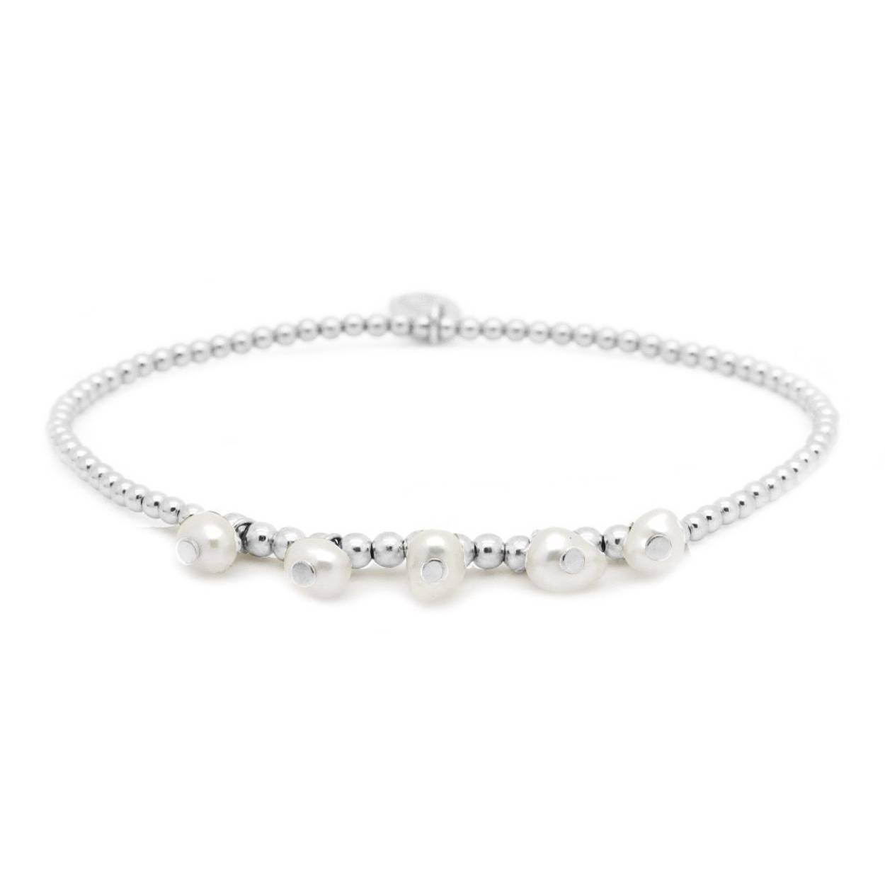 Elastische armband in Bali-stijl met 925 sterling zilveren kralen en mooie hangende parels. Verkrijgbaar in zilver of met een 14K gouden plating. De bali stijl armbanden hebben een normale maat en passen om een pols tussen 16-18CM.
