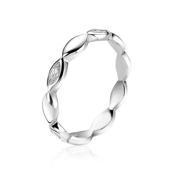 ZINZI zilveren aanschuifring met ovaaltjes motief, waarvan drie ovaaltjes bezet zijn met een witte zirconia. Vervaardigd van eerste gehalte zilver (925) en met extra rodiumlaag voor een langdurige glans.