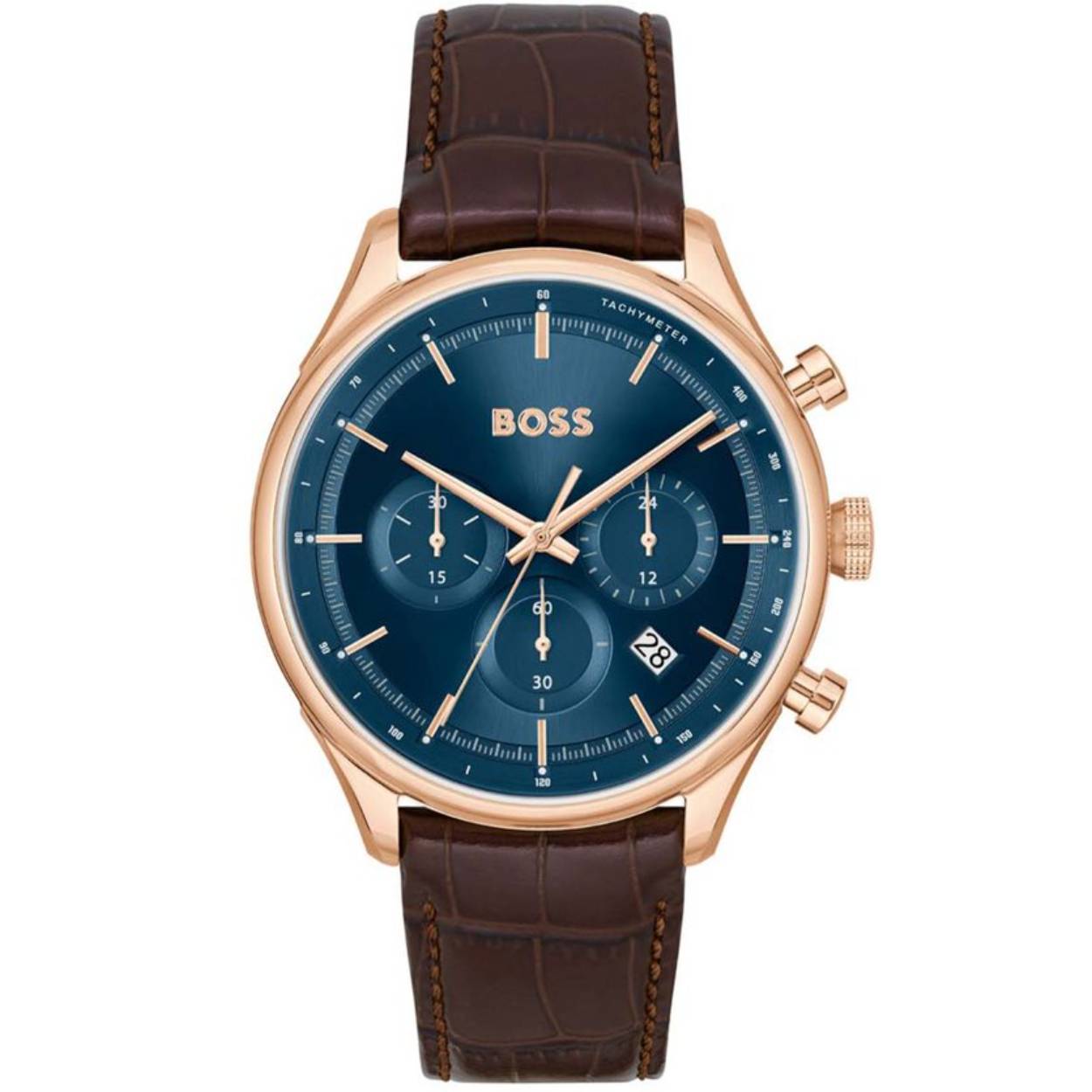 Boss horloge met lederen band, Gregor rose/blauw/bruin