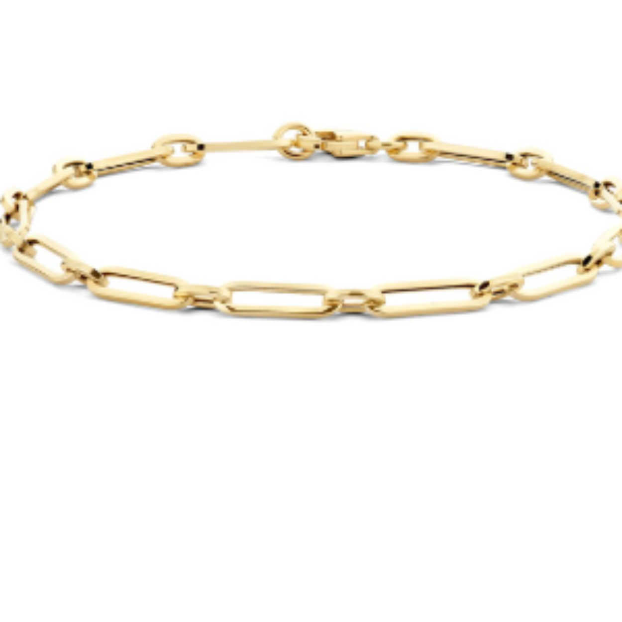 Deze stijlvolle armband is gemaakt van 14k geelgoud. Een grotere en een kleinere schakel wisselen elkaar of voor een speels resultaat. Het eenvoudige ontwerp past prachtig bij collier 3129YGO/3130YGO en oorbellen 7275YGO/7276YGO. 