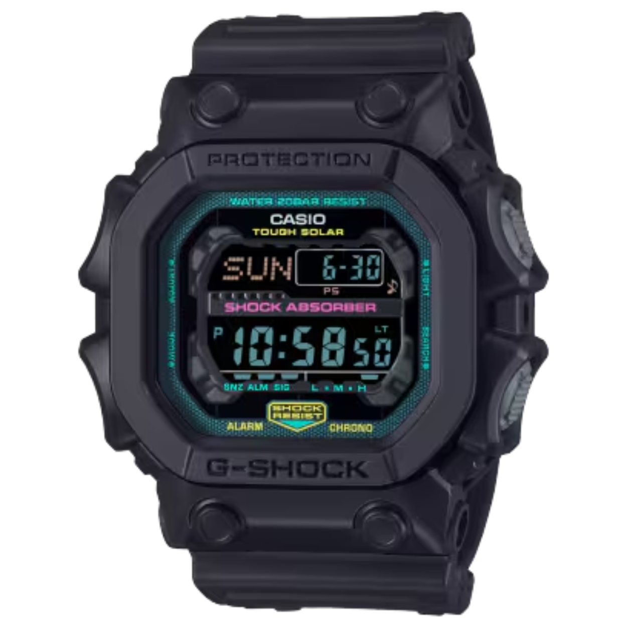 Deze robuuste G-SHOCK-horloges met fluorescerende accenten zijn verkrijgbaar zowel in opvallend zwart als in levendige kleuren.

De matzwarte rand en band contrasteren stijlvol met de levendig blauwe, roze en gele accenten op de wijzers, de uurmarkeringen en de wijzerplaten, waardoor ze je meenemen naar een virtuele wereld. Deze speelse en gedurfde ontwerpen maken een verpletterende indruk bij iedere modestijl.