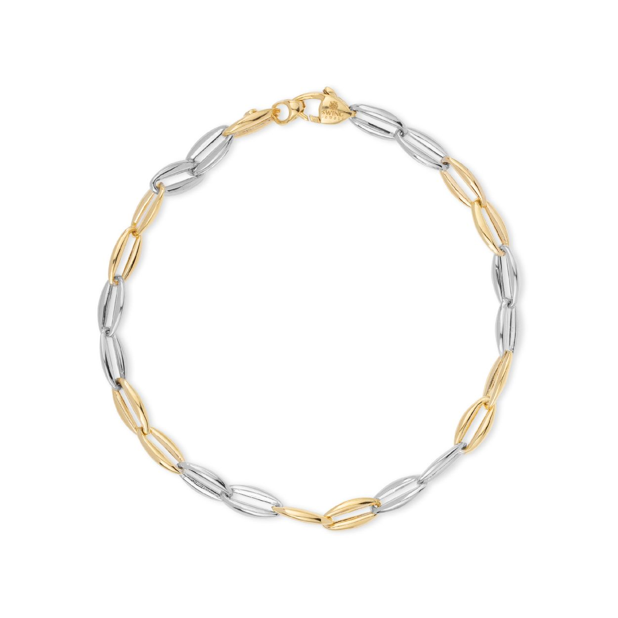 Gouden armband 14 kt bicolor geel/wit