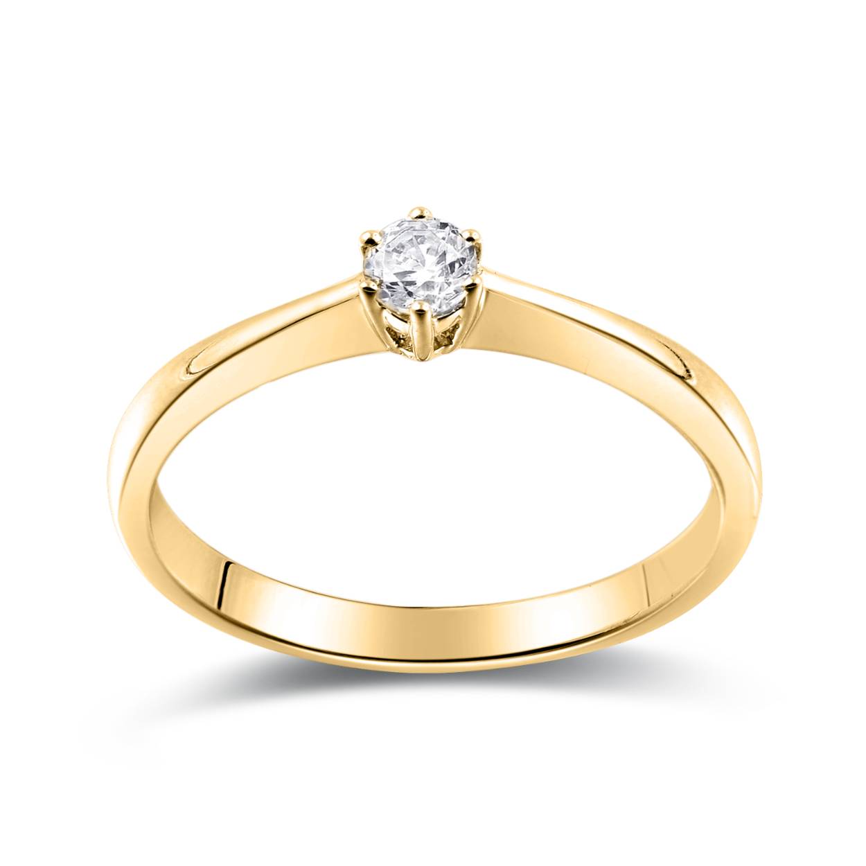 14k geelgouden solitaire ring met een witgouden 6 poots zetting