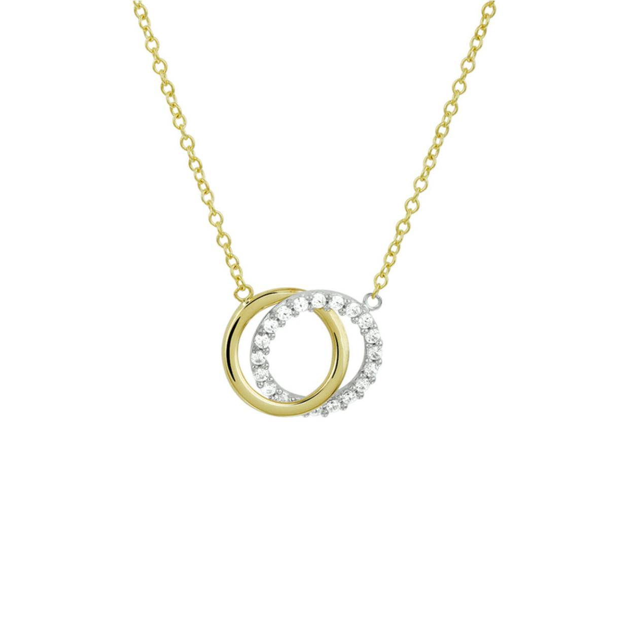 Wit met geelgouden collier met rondjes en zirkonia. Het collier heeft draaglengtes van 40, 42 en 44cm. De schakelbreedte is 1.3mm.