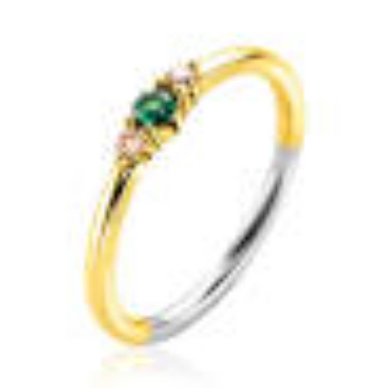 ZINZI gold plated zilveren ring met ronde chatonzettingen diepgroen en champagne kleurstenen 3mm breed ZIR2562