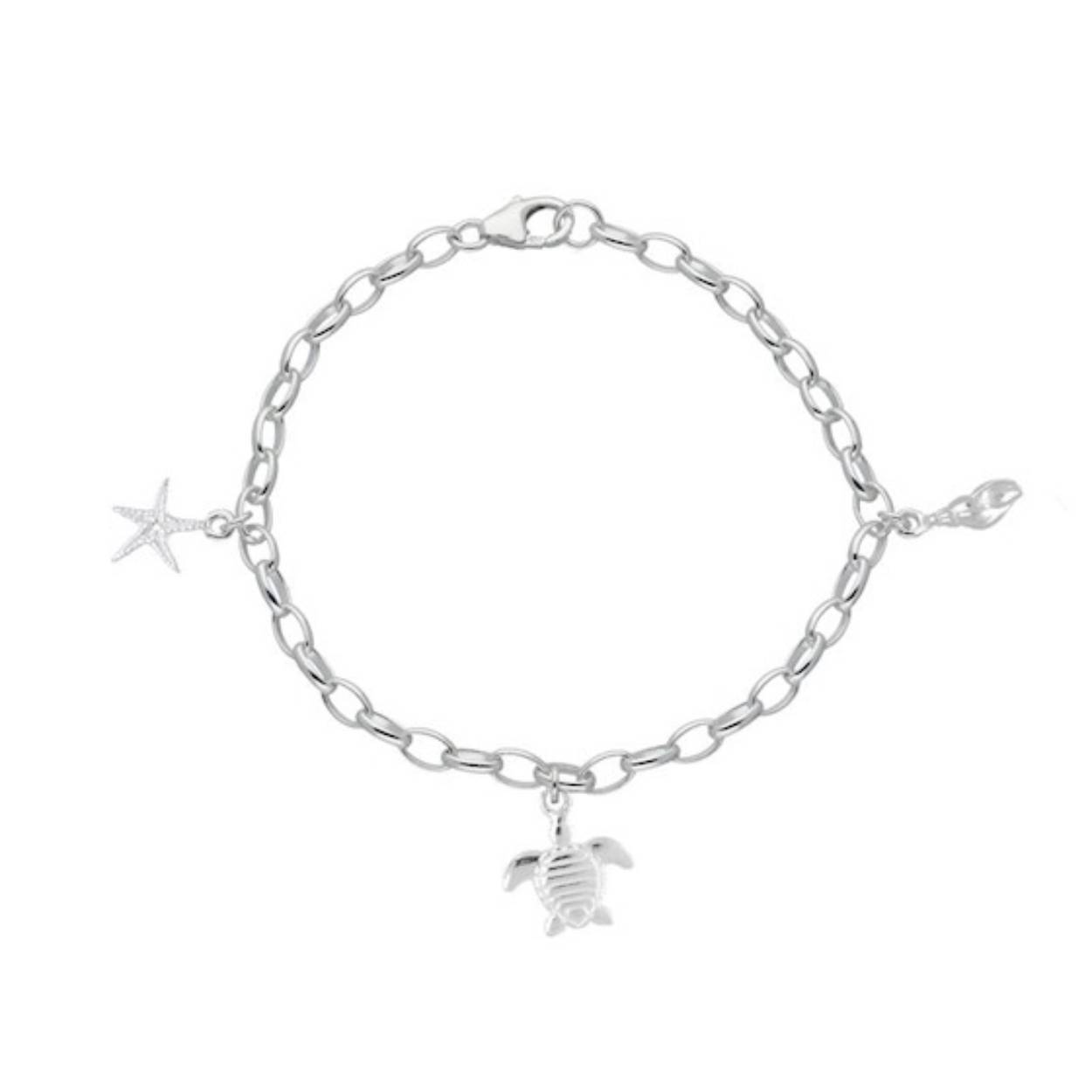 Zilveren kinder bedelarmband met schildpad, zeester en schelp
