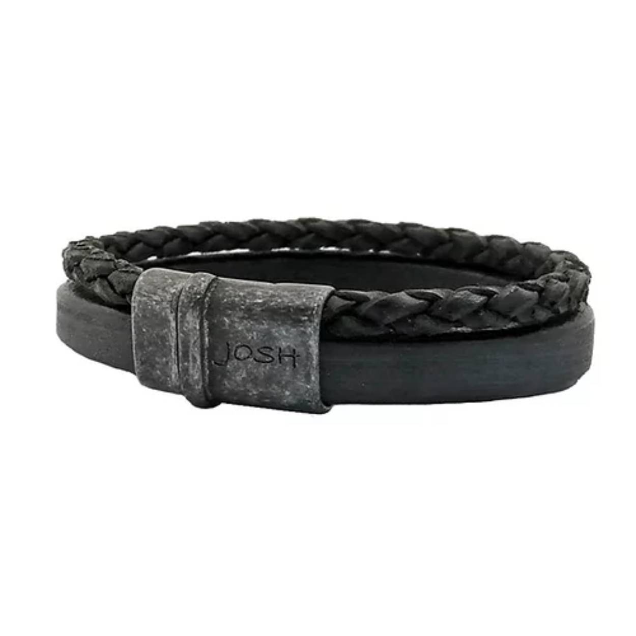 Josh armband leer | dubbel | zwart maat 23, armband kan kleiner gemaakt worden in iedere willekeurige maat 
