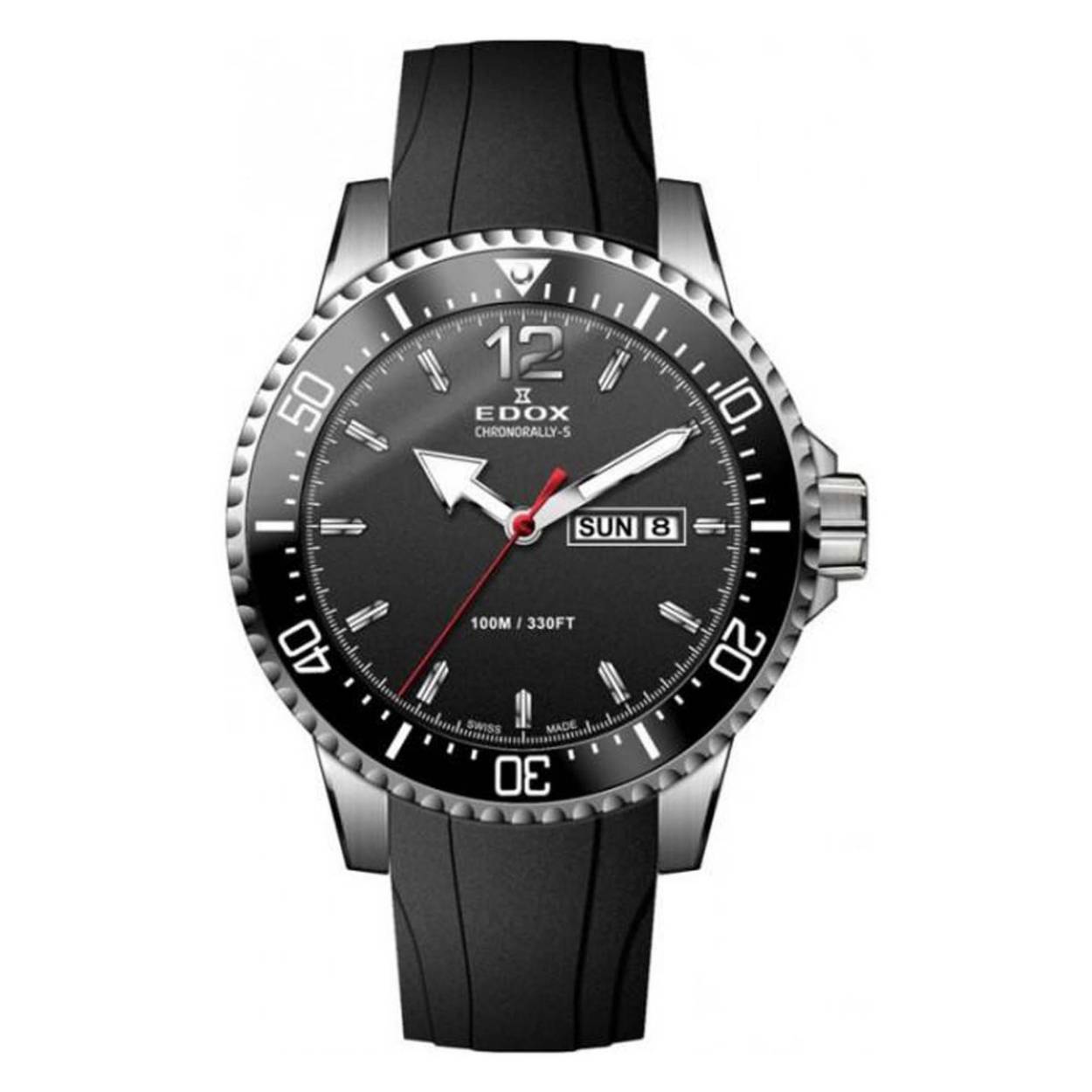 Edox chronorally- S 84300-3CAN-BN stalen herenhorloge met rubberen band