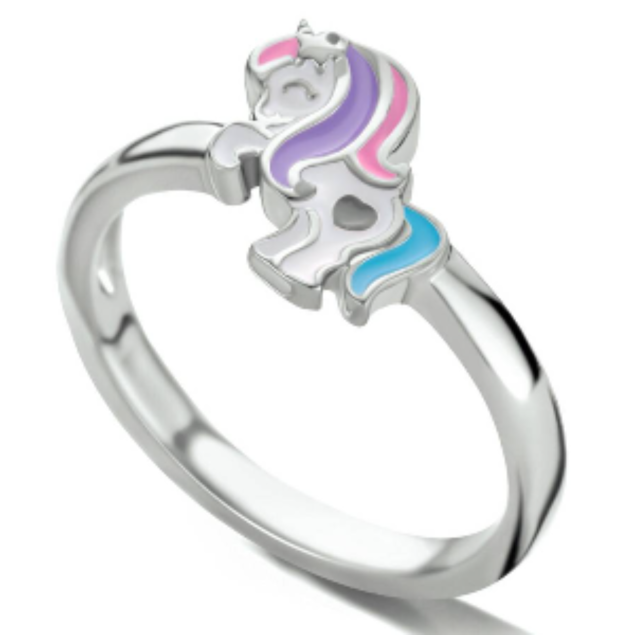 Gerhodineerd 925 zilveren ring uitgevoerd met een eenhoorn. De ring heeft een breedte van 8mm.