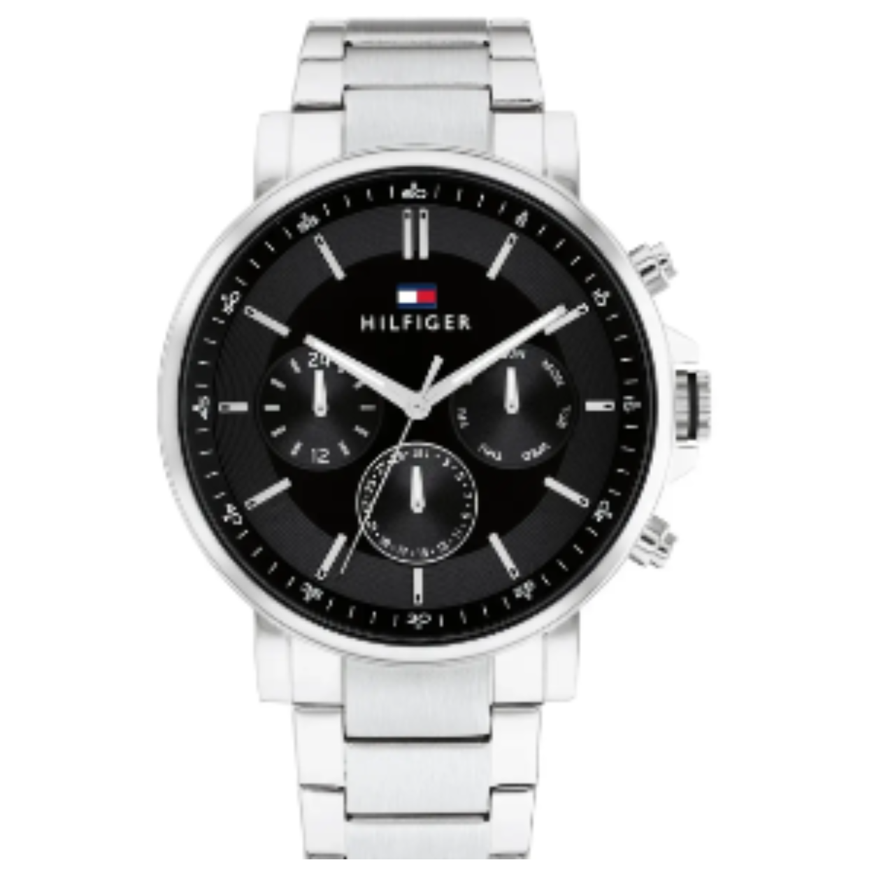 Tommy Hilfiger TH1710667 Horloge Heren Staal Zilverkleurig 44mm
Dit specifieke horloge van Tommy Hilfiger uit de Tyson serie met artikelnr: TH1710667 is een casual herenhorloge die niet in je collectie mag ontbreken. Het stalen herenhorloge heeft een ronde zilverkleurige kast met een gladde bezel en een zwarte wijzerplaat met dag,- datum en 24-uursaanduiding en zilverkleurige wijzers en accenten. De zilverkleurige schakelband is op lengte verstelbaar en heeft een vouwsluiting. Het horloge heeft een mineraalglas, een doorsnee van 44mm en is 5ATM. 

Het merk:
Sinds de lancering van het merk in 1985 is Tommy Hilfiger wereldwijd bekend geworden als pionier van de klassieke Amerikaanse coole stijl. Geïnspireerd door de iconische popcultuur en het Amerikaanse erfgoed. De dames en herencollectie van dit seizoen bestaan uit minimalistische silhouetten en rustieke lederen details. De herenhorlogecollectie biedt iconische uurwerken met roestvrijstalen, lederen en siliconen banden.

Specificaties:
- Mineraalglas
- Ronde kast 44mm
- Zilverkleurige horlogekast
- Zwarte wijzerplaat
- Zilverkleurige schakelband 
- 5ATM