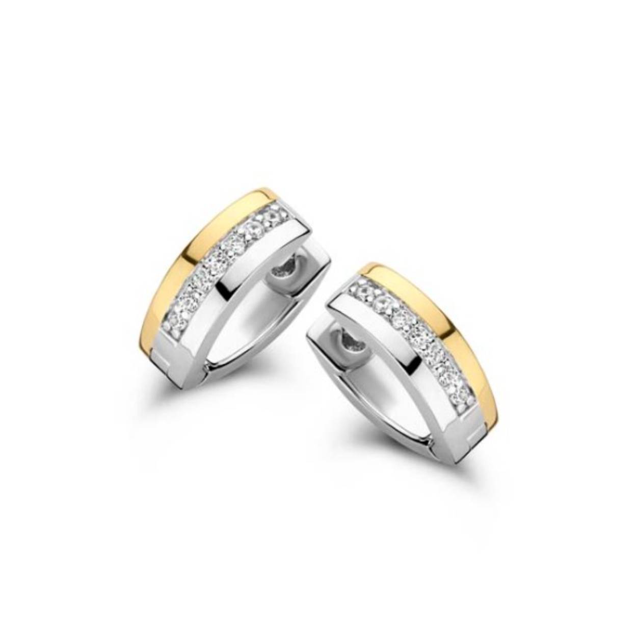 625.677A
Zilver/Vergulde creolen met zirkonia.