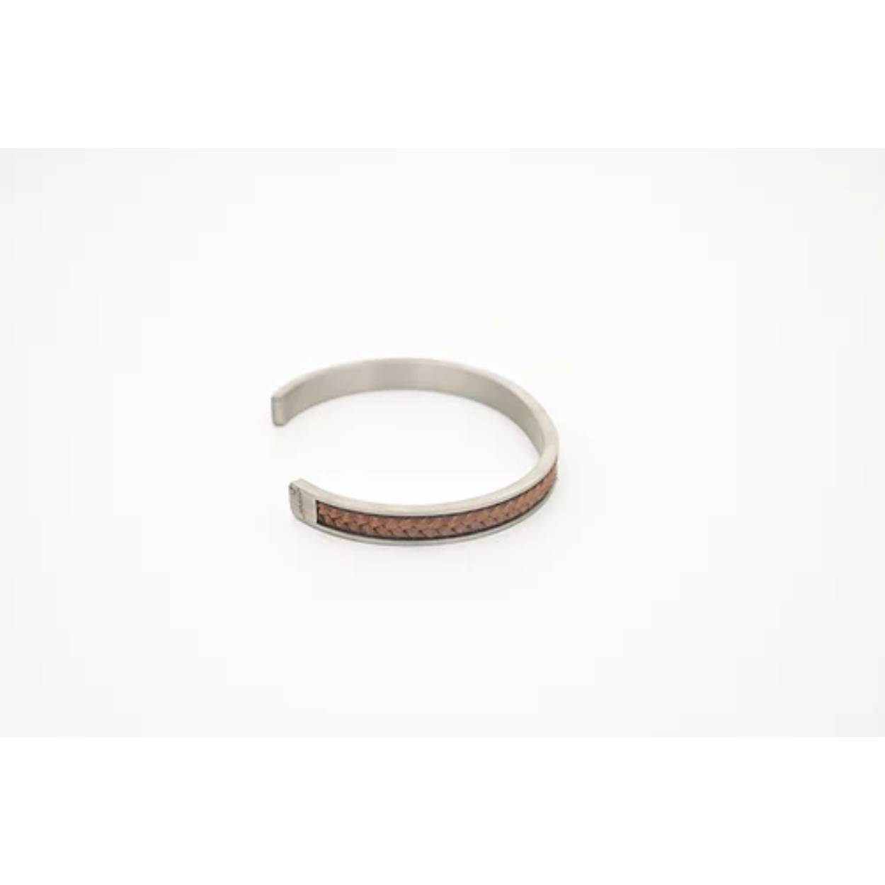 Josh bangle armband staal | bruin leer