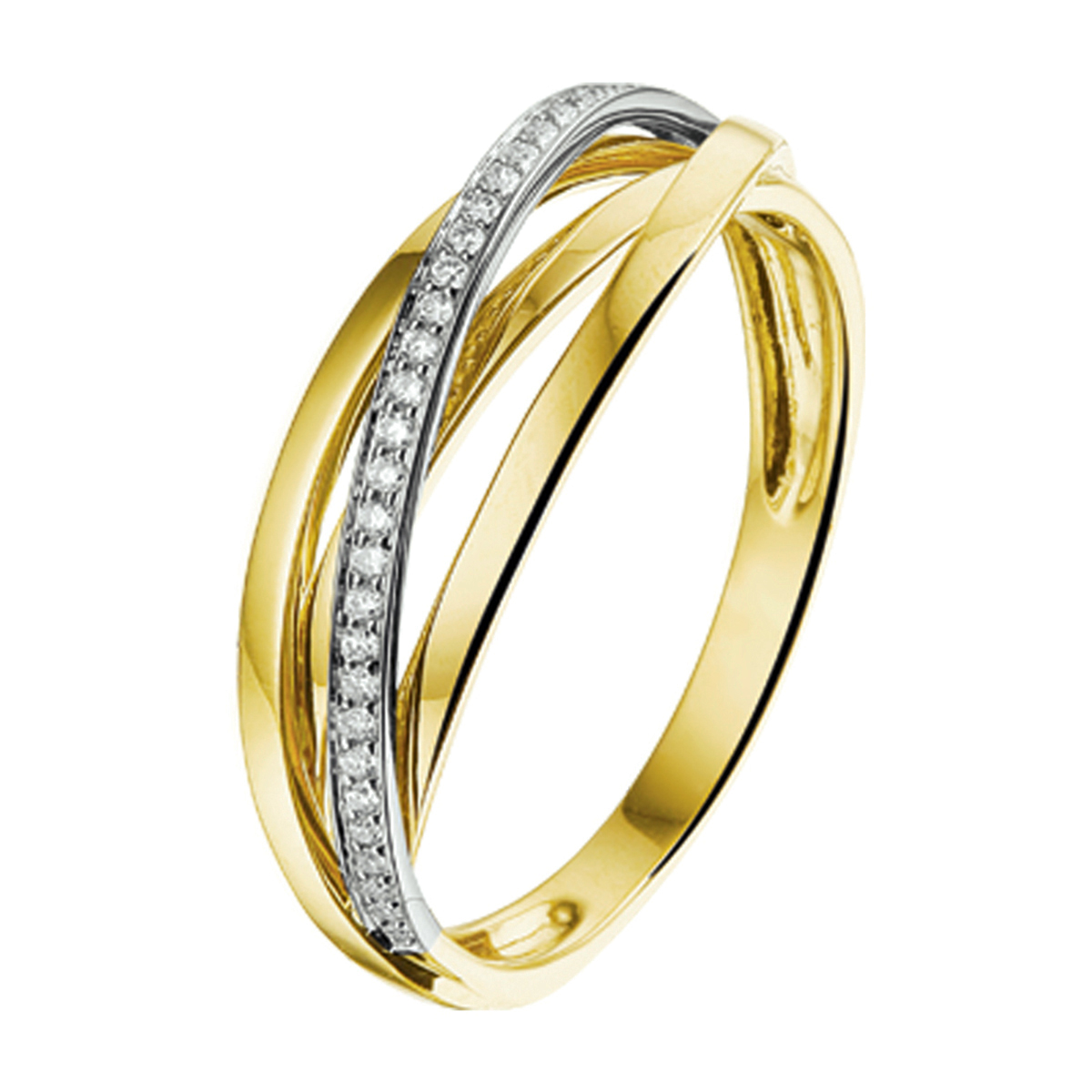 
14 Karaat bicolor wit- en geelgouden ring met diamant.