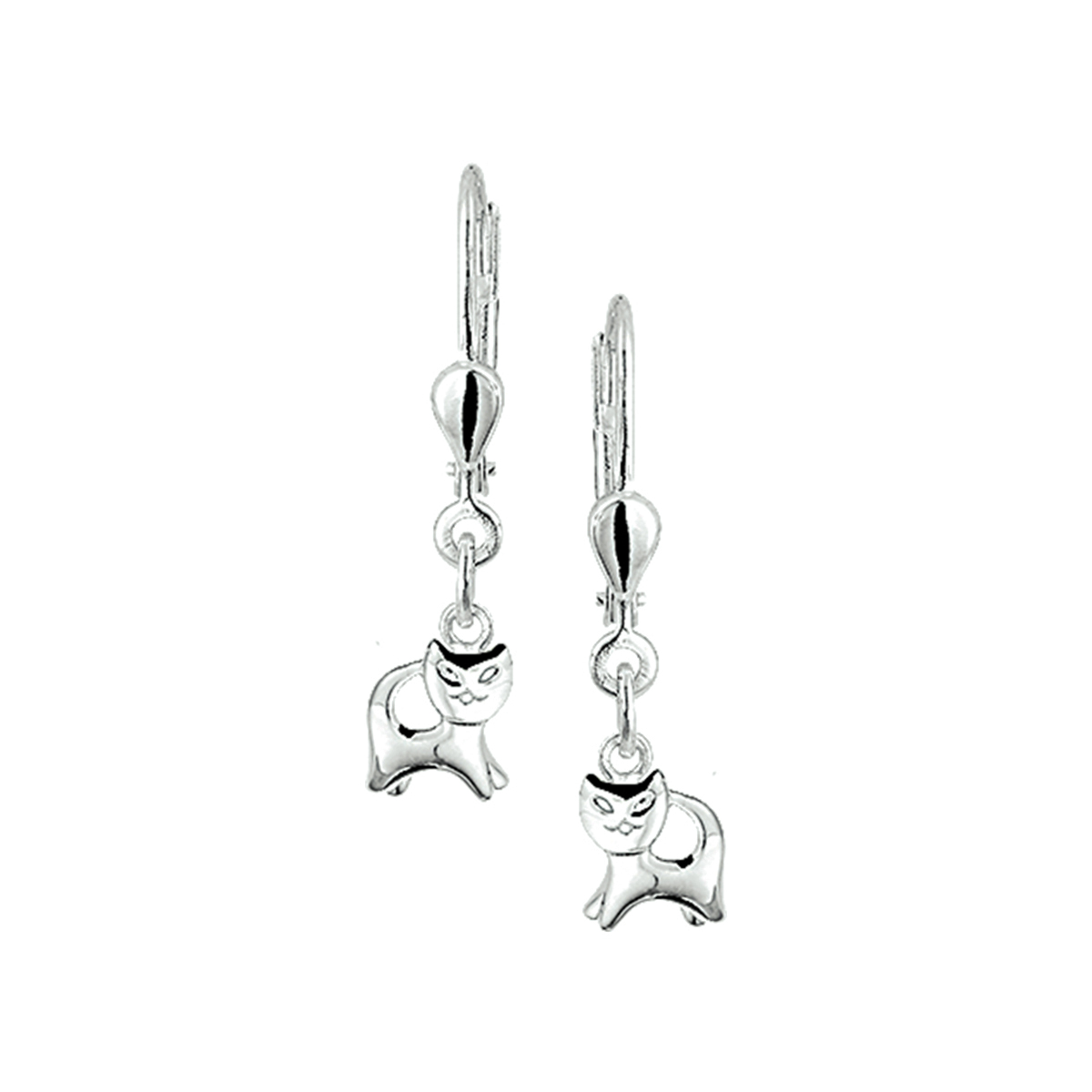 Zilver gerhodineerde oorhangers met een poesje