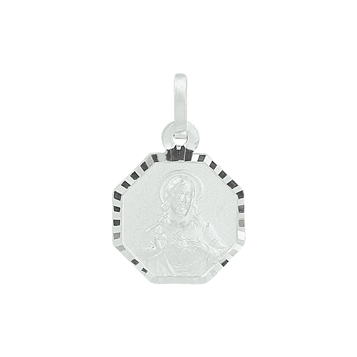 Zilveren dubbelzijdige scapulier hanger met afmetingen van 13x10.5mm en een totale hoogte van 17mm. De hanger is goed te combineren met een bijpassend collier uit onze collectie.