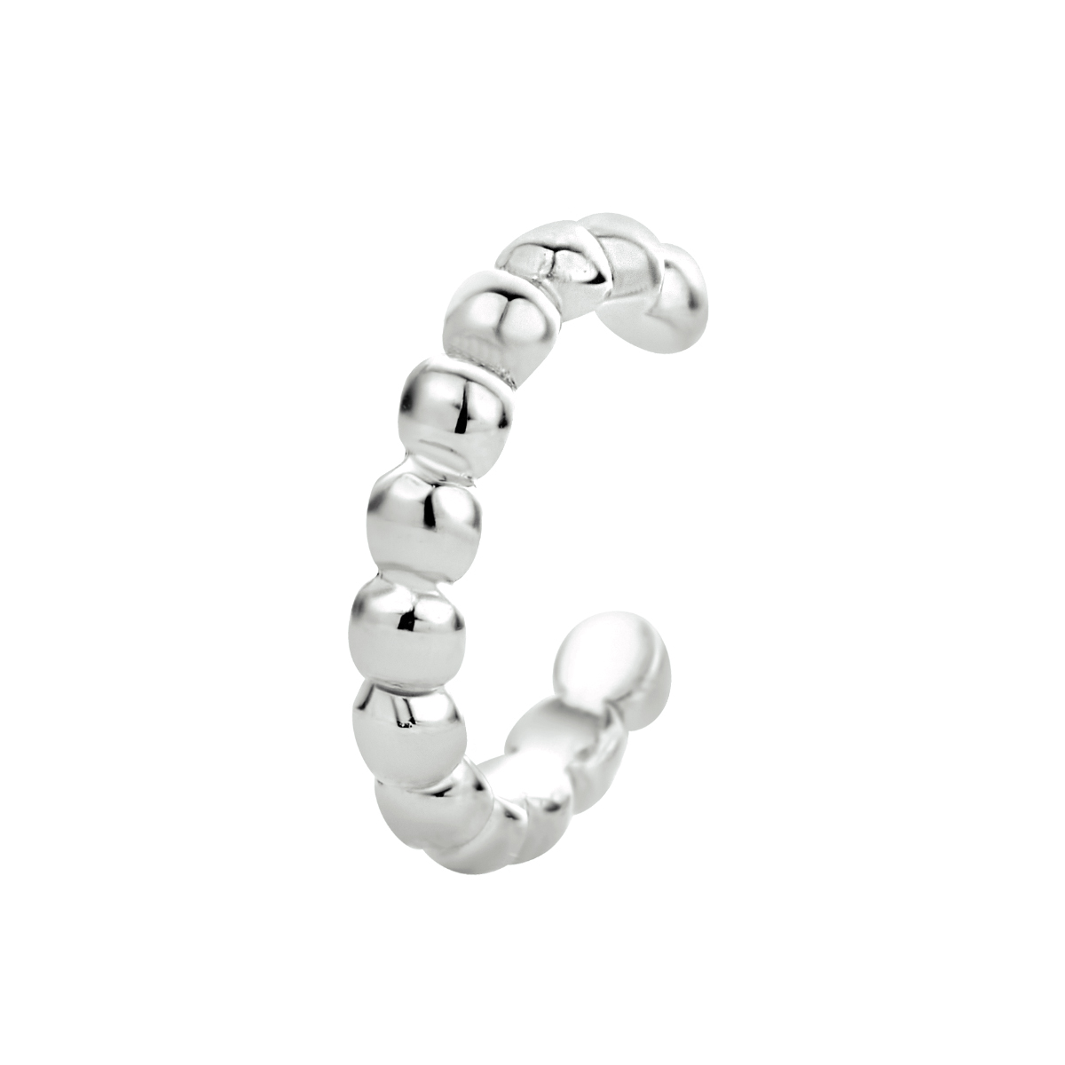 Gerhodineerd 925 zilveren earcuff uitgevoerd met bolletjes. De earcuff heeft een afmeting van 11x2mm en wordt per stuk verkocht.