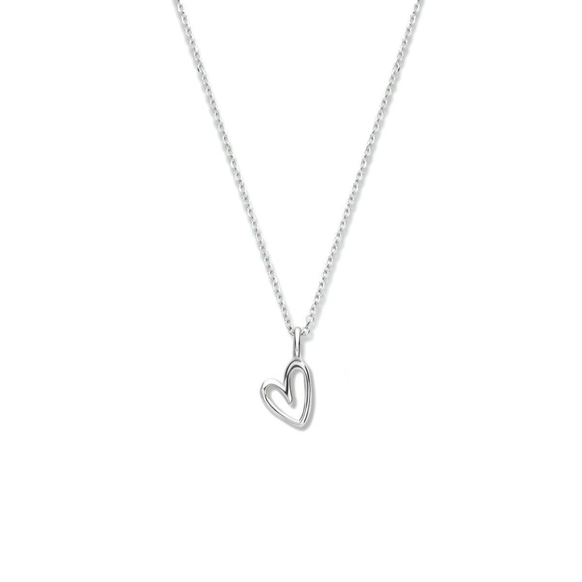 Gerhodineerd 925 zilveren anker collier uitgevoerd met een open hartje en een stevige karabijn sluiting. Het collier heeft een draaglengte van 41cm en een extensie van 4cm.