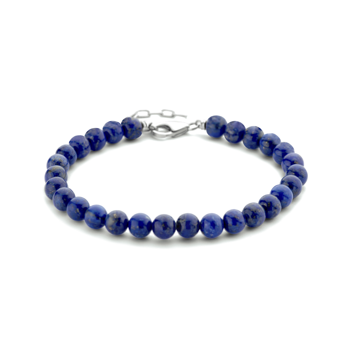 Gerhodineerd 925 zilveren armband uitgevoerd met lapis en een stevige karabijn sluiting. De armband heeft een breedte van 6.3mm en een draaglengte van 20cm met een extensie van 3cm.