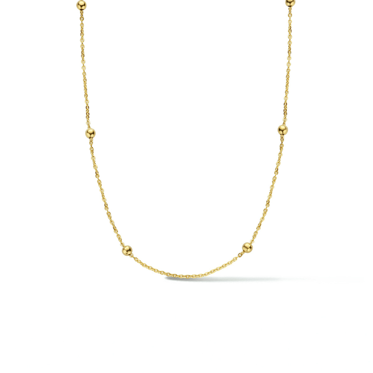 Stalen bolletjes collier met goudkleurig pvd plating. Het collier heeft een draaglengte van 40cm en een extensie van 4cm. Beleef langdurig plezier aan je sieraden en kies voor duurzaam staal: een materiaal dat niet roest of verkleurt. Zelfs niet tijdens het zwemmen!