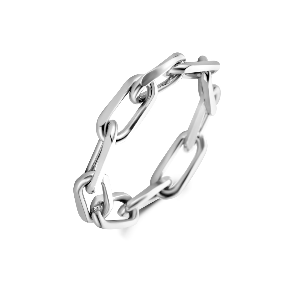 Flexibele 925 gerhodineerd zilveren ring. De ring heeft een breedte van 4mm.