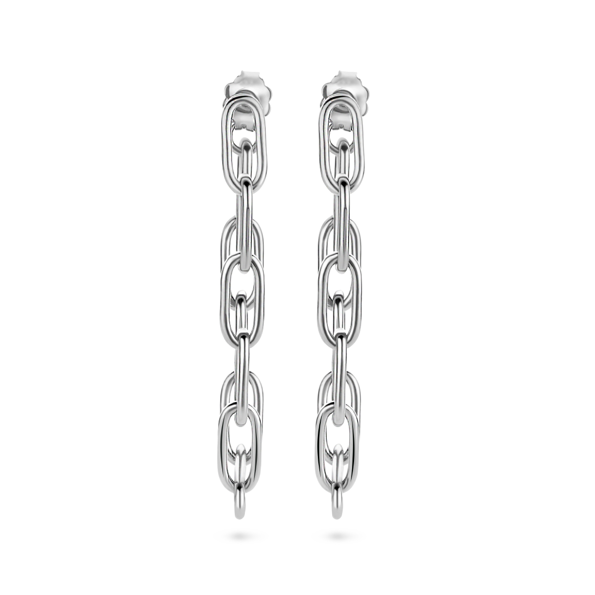 Gerhodineerd 925 zilveren oorhangers. De oorhangers hebben een breedte van 4.5mm en een totale lengte van 9.1cm.