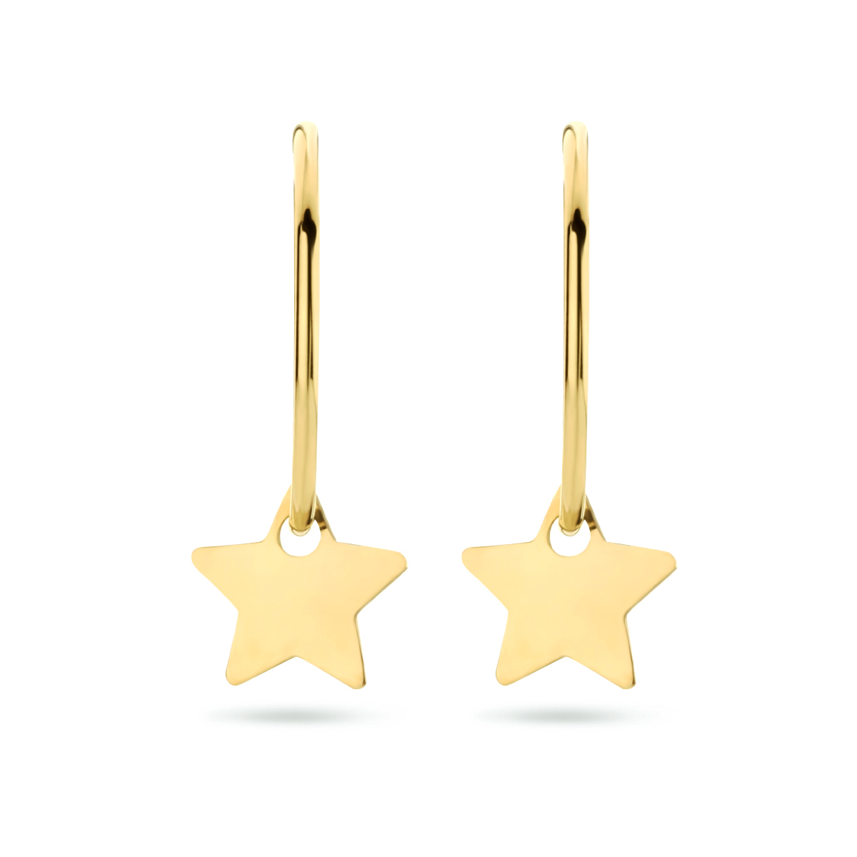 14k Geelgouden oorringen uitgevoerd met een ster. De oorringen hebben een diameter 14mm.&nbsp;