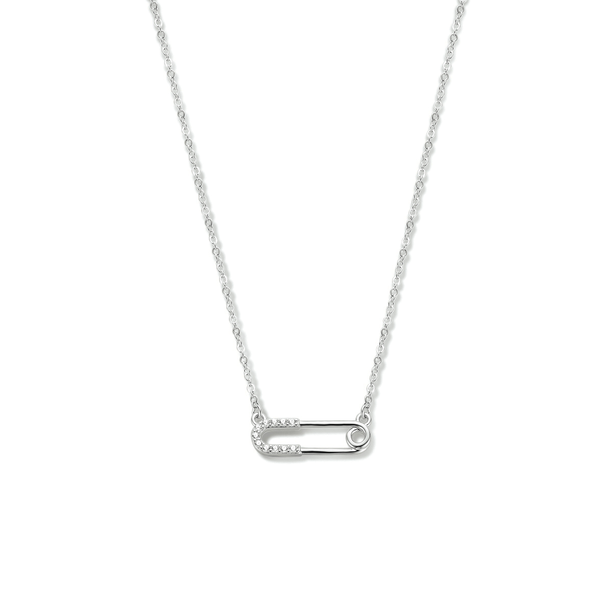 Zilveren collier - Gerhodineerd - Speld - Zirkonia - 1,3 mm - 41 + 4 cm
