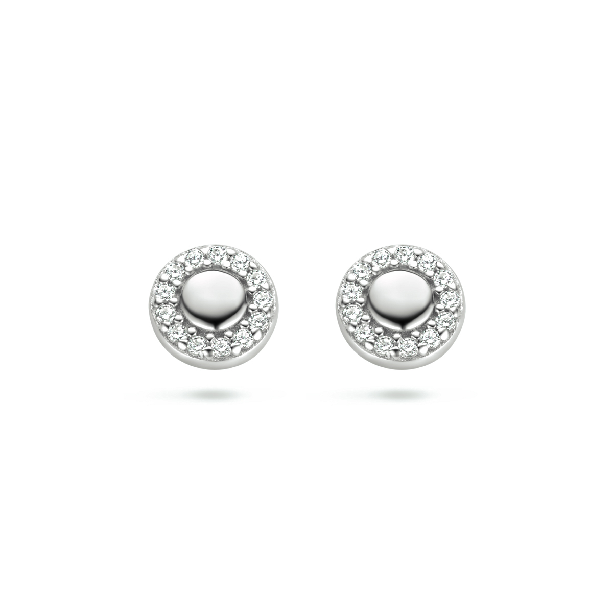 Gerhodineerd 925 zilveren oorknoppen uitgevoerd met heldere zirkonia. De oorknoppen hebben een diameter van 6.2mm.