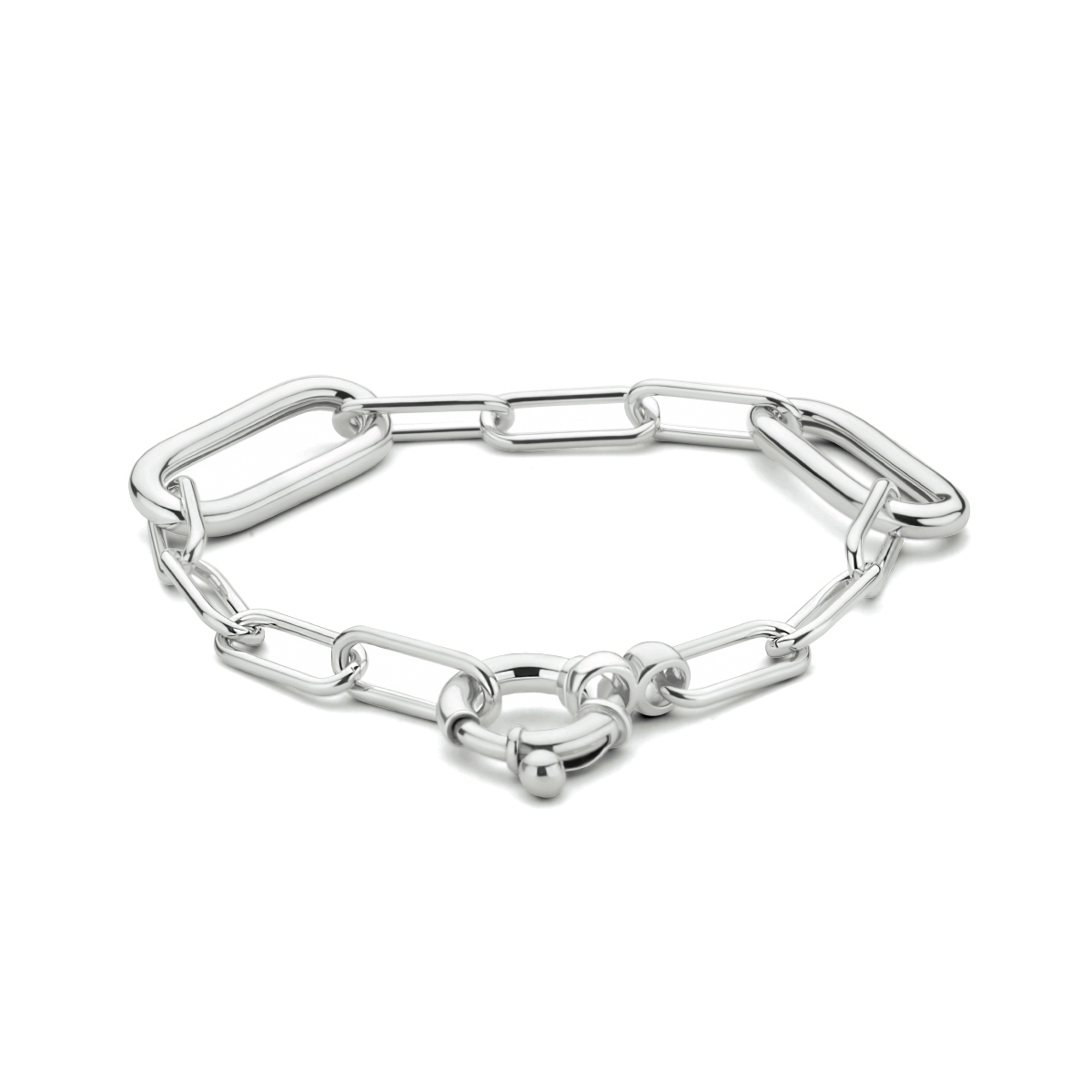 Gerhodineerd 925 zilveren armband uitgevoerd met een veerslot. De armband heeft schakelbreedtes van 6.3mm en 11mm.