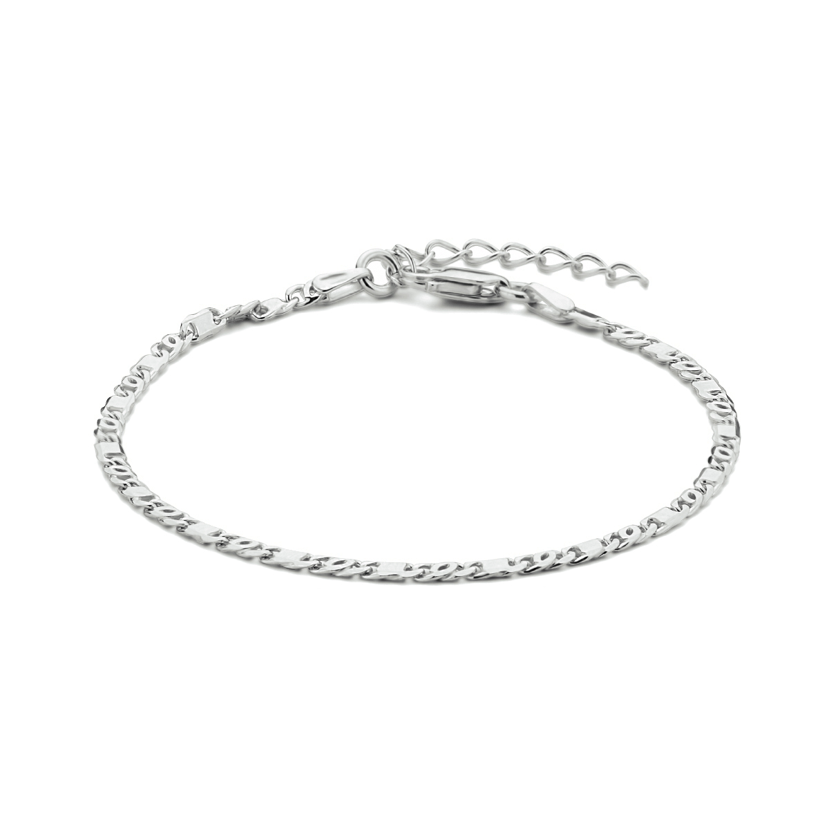 Gerhodineerd 925 zilveren valkenoog armband met een schakelbreedte van 2.4mm en een stevige karabijn sluiting. De armband heeft een draaglengte van 16cm en een extensie van 3cm.